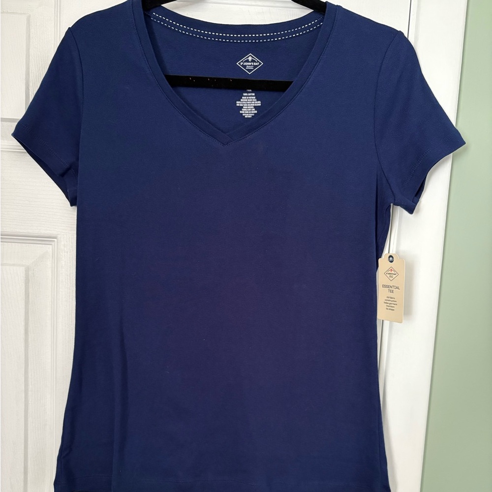 St. John's Bay Navy V-Neck Short Sleeve Tee